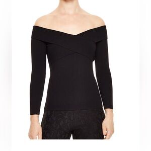 Sandro Jova Off the Shoulder knit Black Sweater Size 1 (small)